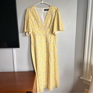 O.P.T. Renata‎ Dress Yellow Blue Floral Vneck Slit M